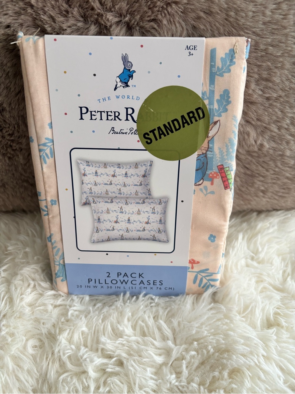 Peter Rabbit Standard Pillowcases - Blush Pink with Blue Accents (2 Pack)